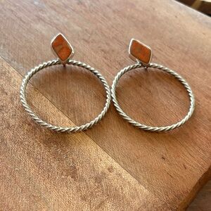 Sterling Silver and Orange Spiny Hoop Earrings